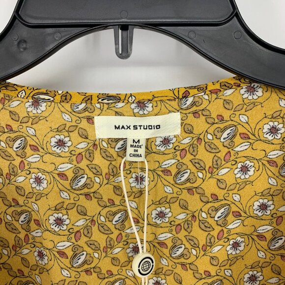 Max Studio Top Yellow Floral Print Faux Wrap Long Sleeve Ruffle - Picture 3 of 10